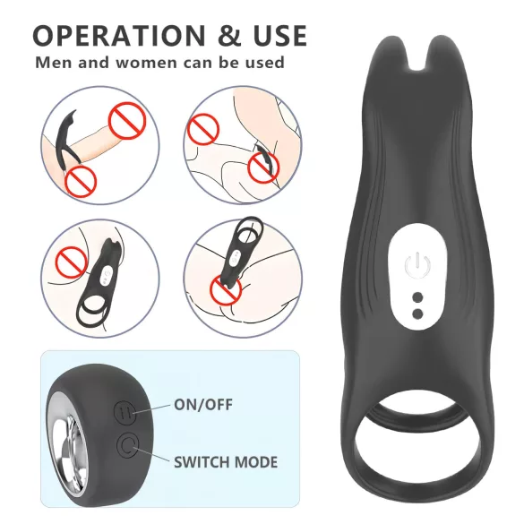 Aixiasia Hoody B - inel pentru penis cu telecomandă, reîncărcabil - negru