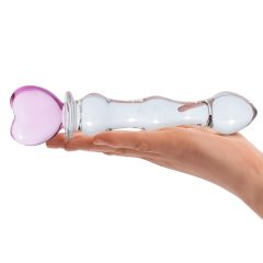 GLAS - dildo din sticlă cu inimă (transparent)
