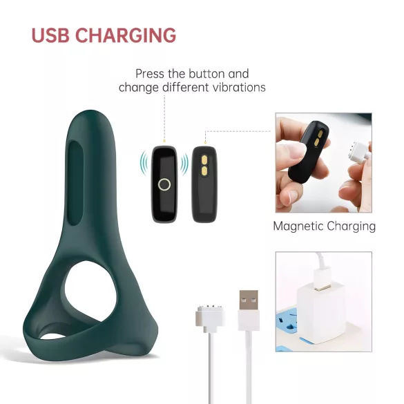Magic Motion Rise - inel penian cu vibrații controlat prin aplicație, pentru bărbați (verde)