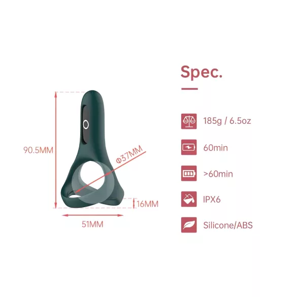 Magic Motion Rise - inel penian cu vibrații controlat prin aplicație, pentru bărbați (verde)
