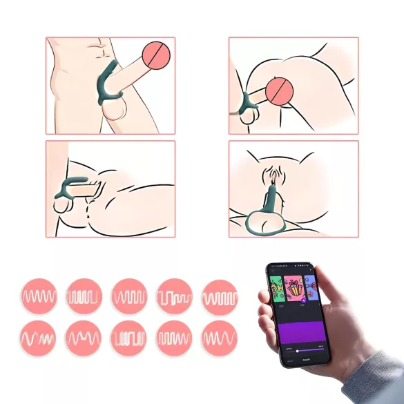 Magic Motion Rise - inel penian cu vibrații controlat prin aplicație, pentru bărbați (verde)
